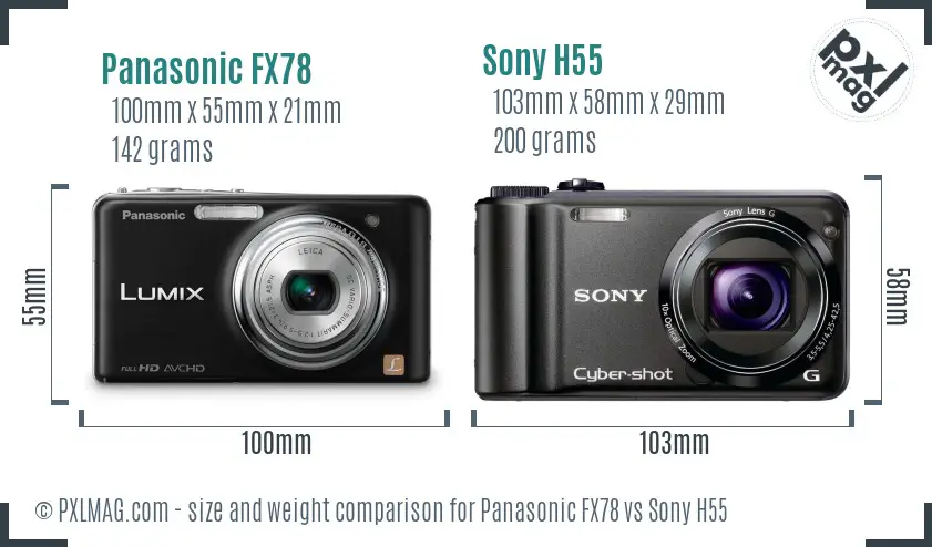 Panasonic FX78 vs Sony H55 size comparison