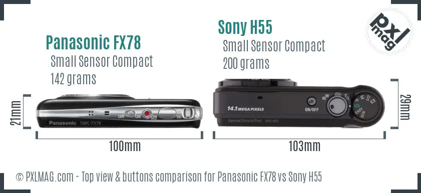 Panasonic FX78 vs Sony H55 top view buttons comparison