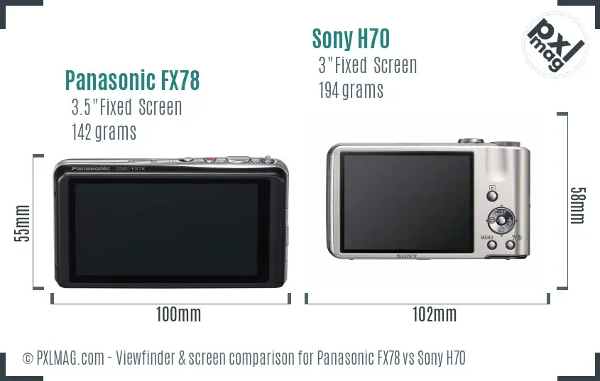 Panasonic FX78 vs Sony H70 Screen and Viewfinder comparison