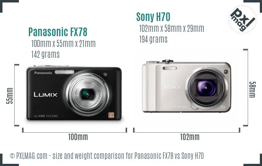 Panasonic FX78 vs Sony H70 size comparison