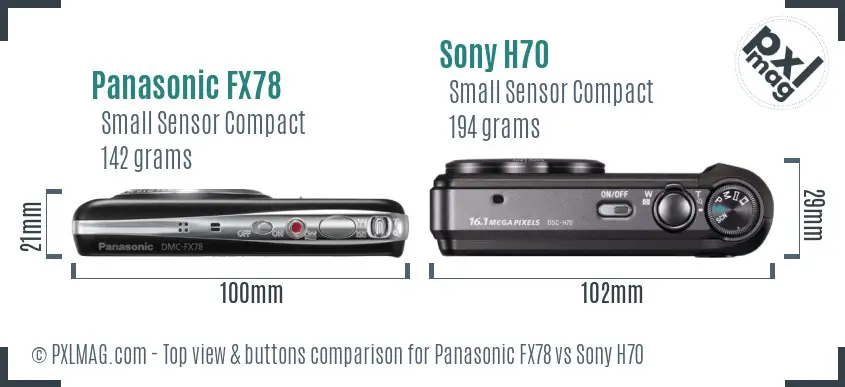 Panasonic FX78 vs Sony H70 top view buttons comparison