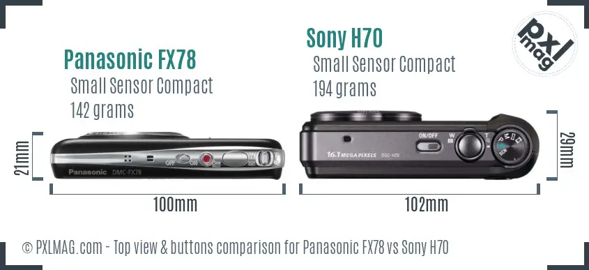 Panasonic FX78 vs Sony H70 top view buttons comparison Panasonic FX78 vs Sony H70 top view buttons comparison