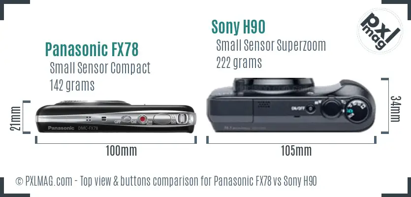 Panasonic FX78 vs Sony H90 top view buttons comparison