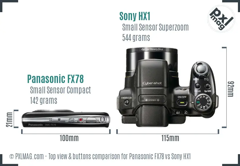 Panasonic FX78 vs Sony HX1 top view buttons comparison