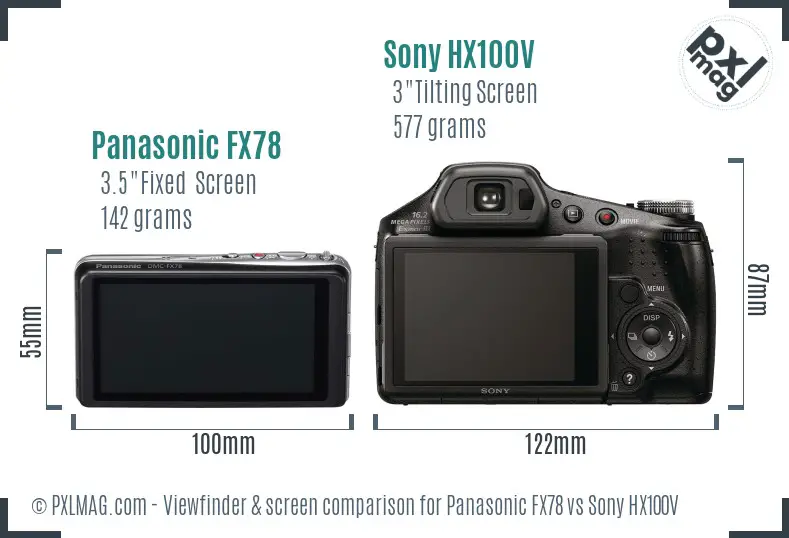 Panasonic FX78 vs Sony HX100V Screen and Viewfinder comparison