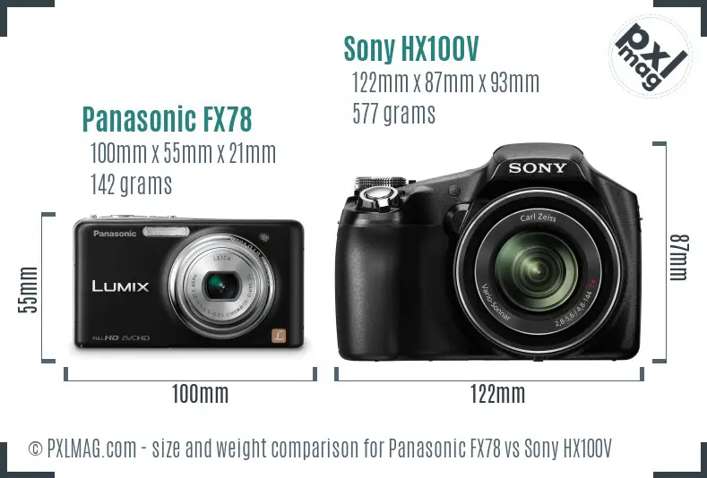 Panasonic FX78 vs Sony HX100V size comparison