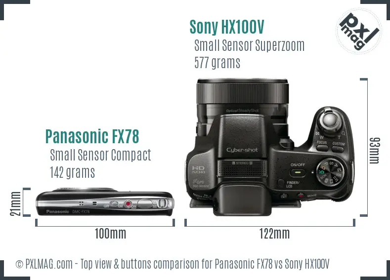 Panasonic FX78 vs Sony HX100V top view buttons comparison