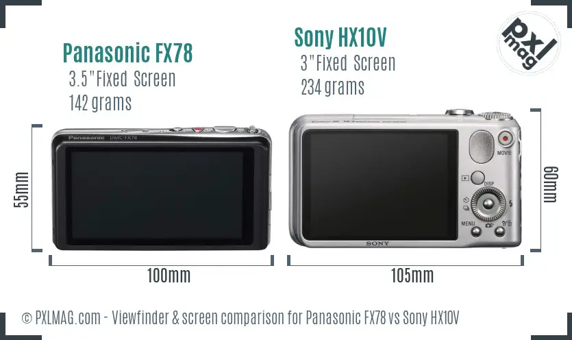 Panasonic FX78 vs Sony HX10V Screen and Viewfinder comparison