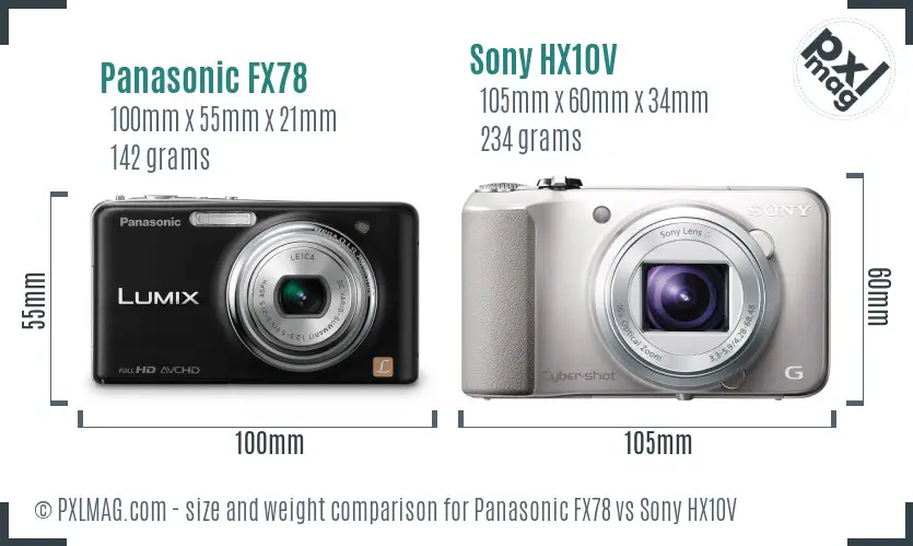 Panasonic FX78 vs Sony HX10V size comparison