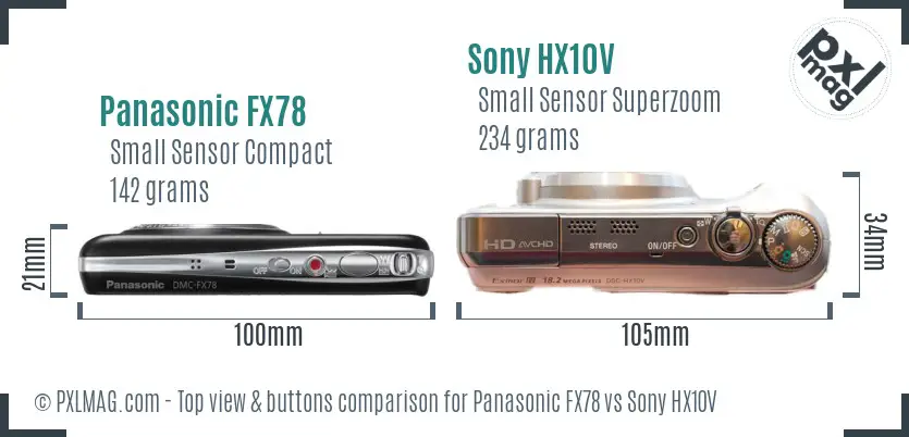 Panasonic FX78 vs Sony HX10V top view buttons comparison