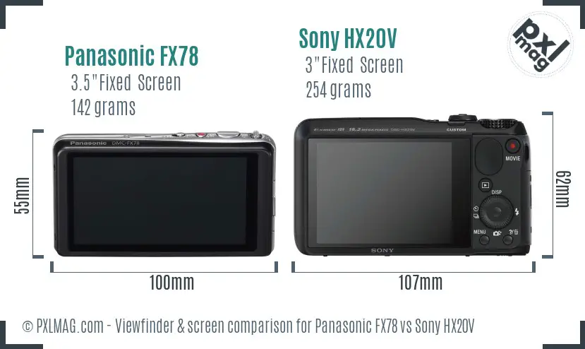 Panasonic FX78 vs Sony HX20V Screen and Viewfinder comparison