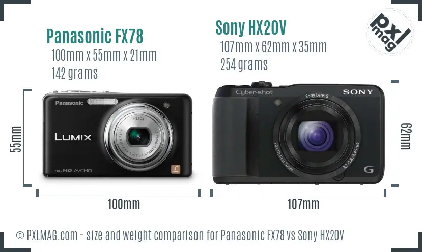 Panasonic FX78 vs Sony HX20V size comparison