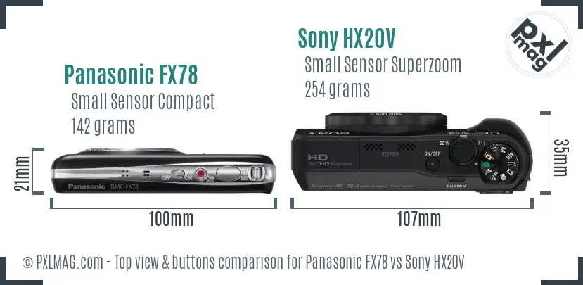 Panasonic FX78 vs Sony HX20V top view buttons comparison