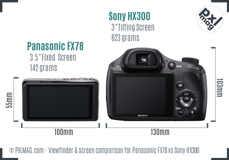 Panasonic FX78 vs Sony HX300 Screen and Viewfinder comparison