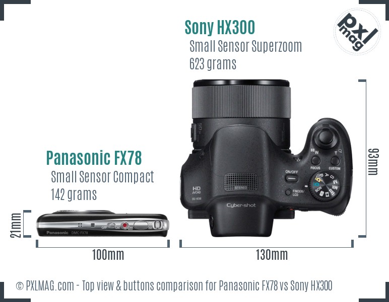 Panasonic FX78 vs Sony HX300 top view buttons comparison