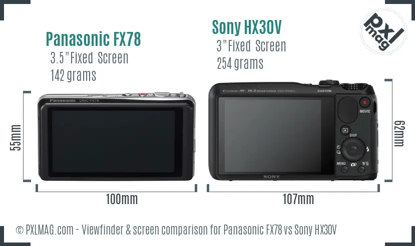 Panasonic FX78 vs Sony HX30V Screen and Viewfinder comparison