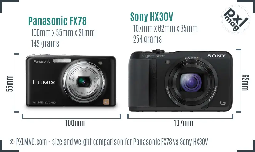 Panasonic FX78 vs Sony HX30V size comparison