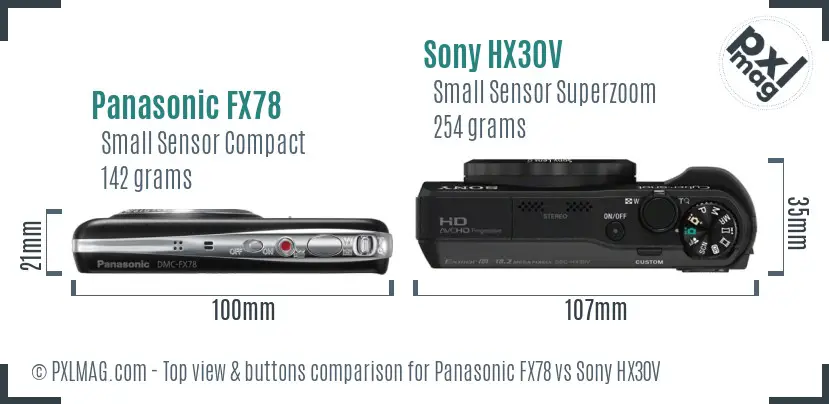 Panasonic FX78 vs Sony HX30V top view buttons comparison