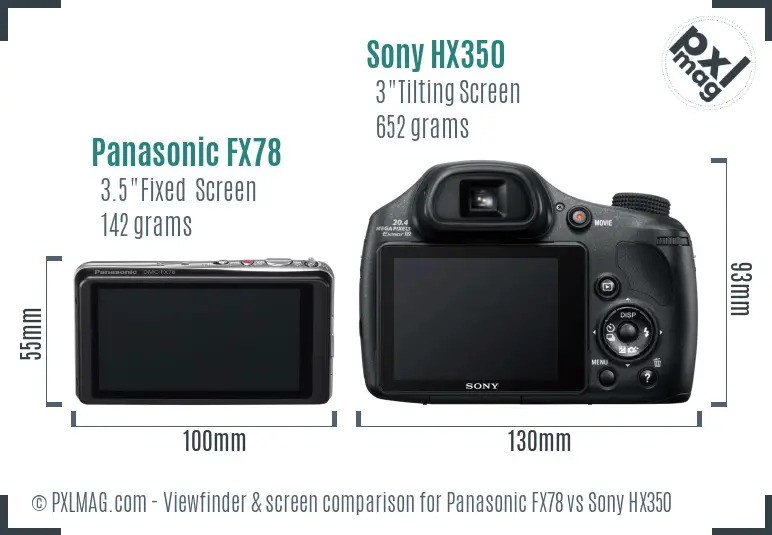 Panasonic FX78 vs Sony HX350 Screen and Viewfinder comparison