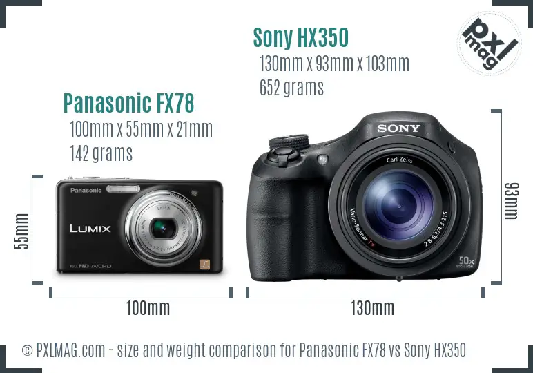 Panasonic FX78 vs Sony HX350 size comparison