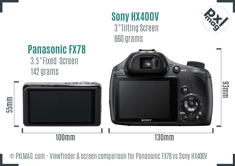 Panasonic FX78 vs Sony HX400V Screen and Viewfinder comparison