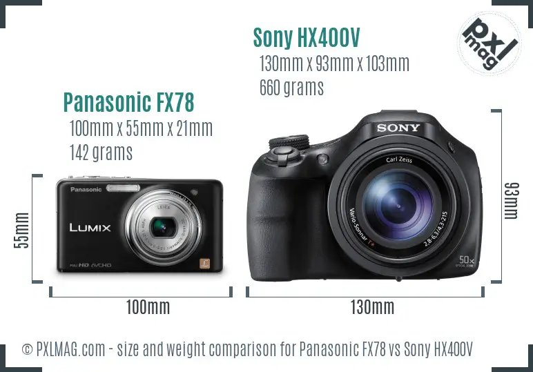 Panasonic FX78 vs Sony HX400V size comparison