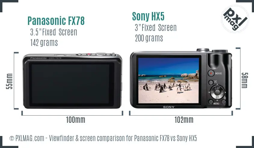 Panasonic FX78 vs Sony HX5 Screen and Viewfinder comparison