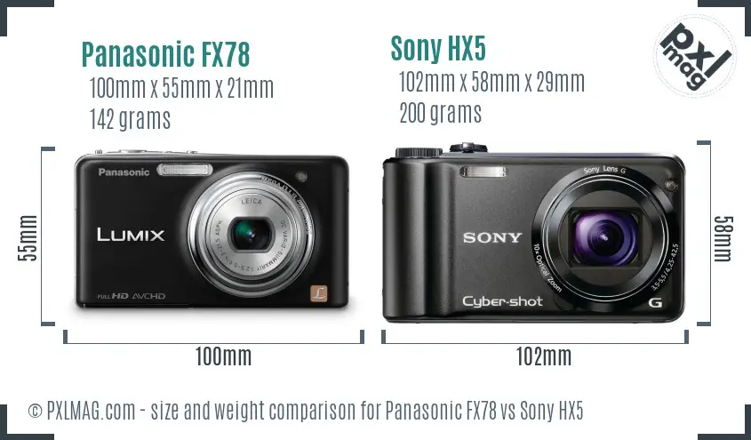 Panasonic FX78 vs Sony HX5 size comparison