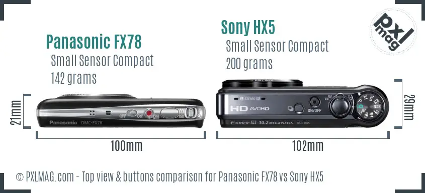 Panasonic FX78 vs Sony HX5 top view buttons comparison