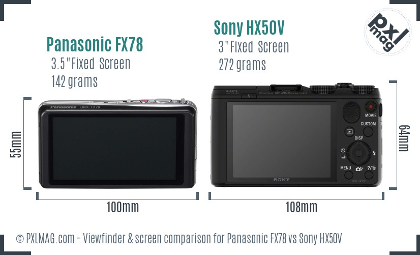 Panasonic FX78 vs Sony HX50V Screen and Viewfinder comparison