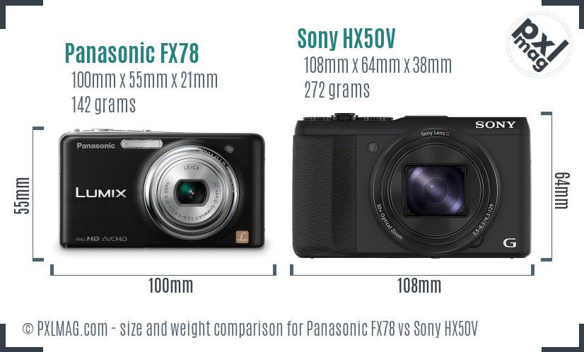 Panasonic FX78 vs Sony HX50V size comparison Panasonic FX78 vs Sony HX50V size comparison