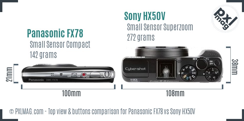 Panasonic FX78 vs Sony HX50V top view buttons comparison