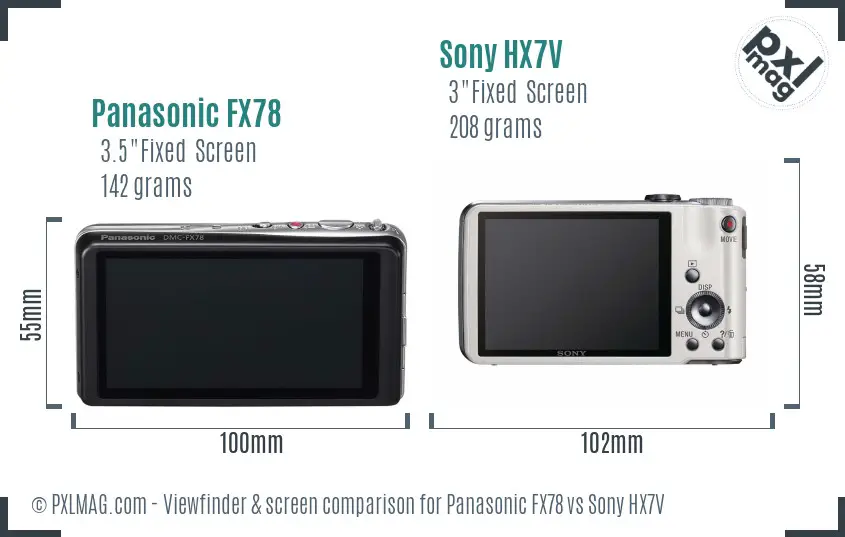 Panasonic FX78 vs Sony HX7V Screen and Viewfinder comparison