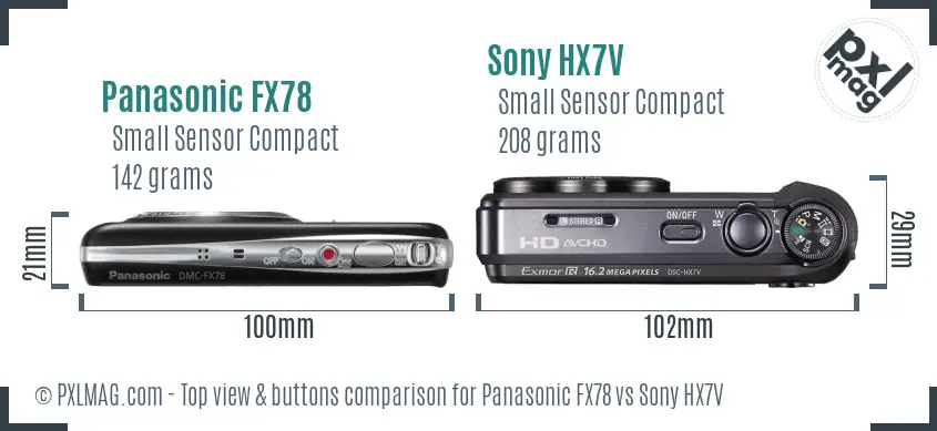 Panasonic FX78 vs Sony HX7V top view buttons comparison