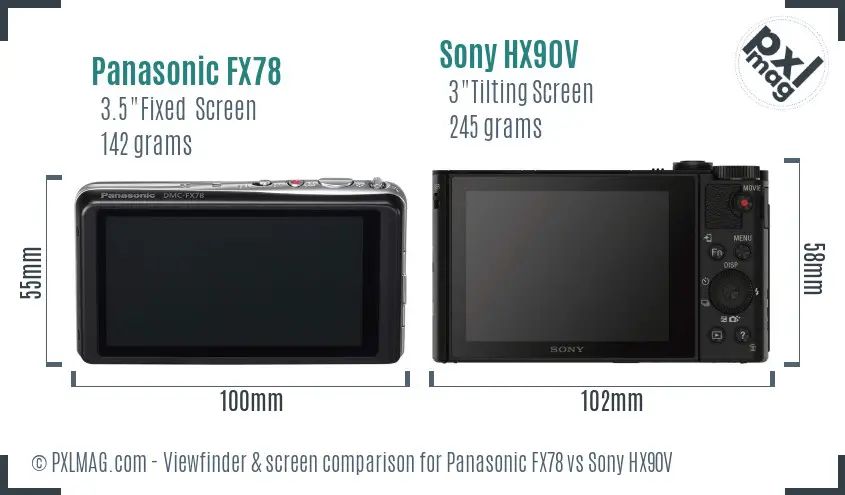 Panasonic FX78 vs Sony HX90V Screen and Viewfinder comparison