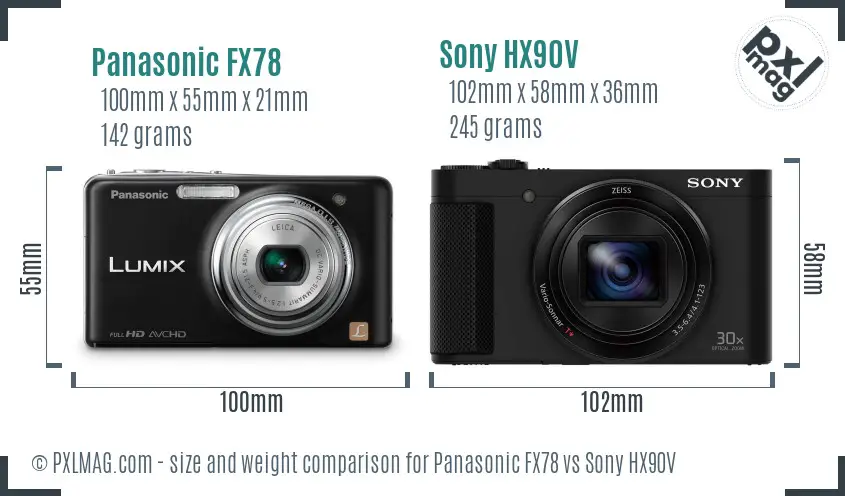 Panasonic FX78 vs Sony HX90V size comparison