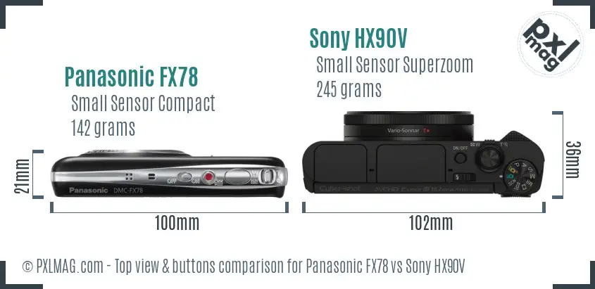 Panasonic FX78 vs Sony HX90V top view buttons comparison