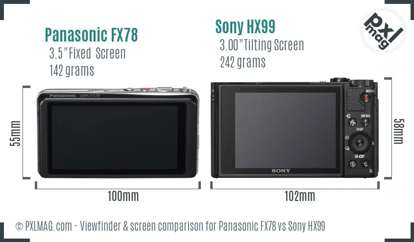 Panasonic FX78 vs Sony HX99 Screen and Viewfinder comparison