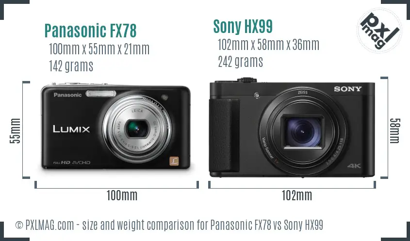 Panasonic FX78 vs Sony HX99 size comparison