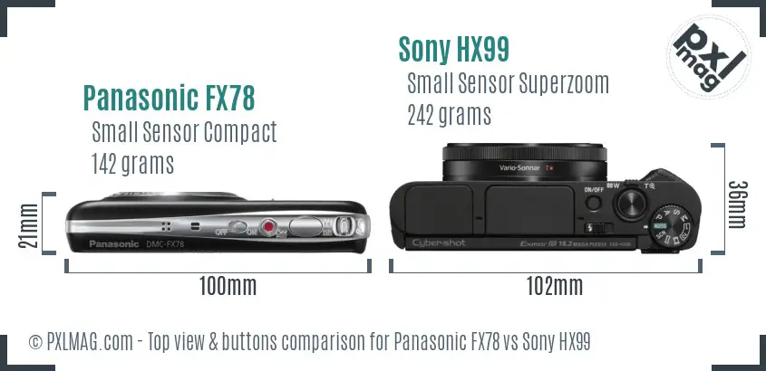 Panasonic FX78 vs Sony HX99 top view buttons comparison