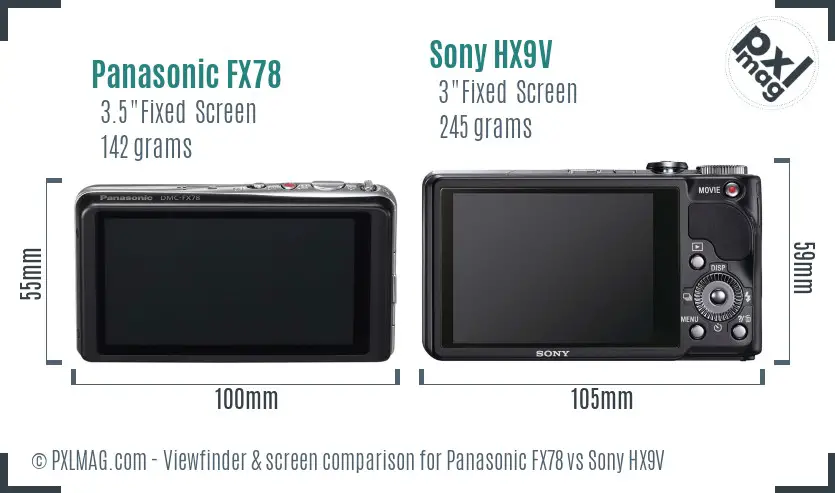 Panasonic FX78 vs Sony HX9V Screen and Viewfinder comparison