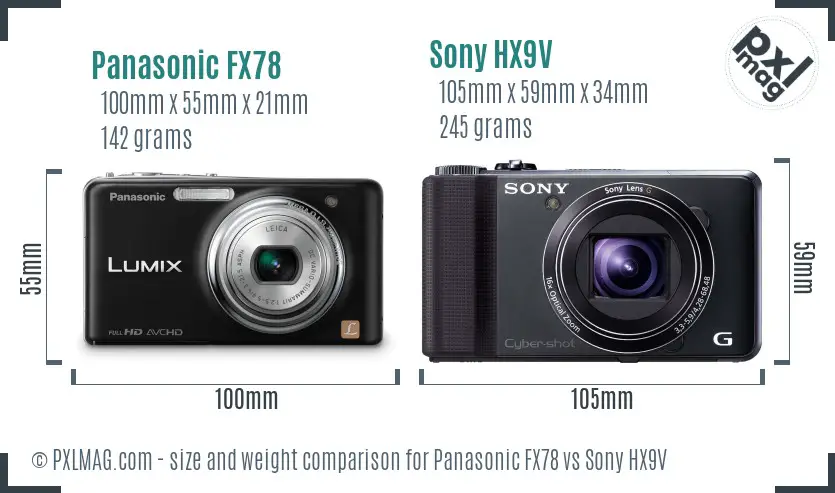 Panasonic FX78 vs Sony HX9V size comparison