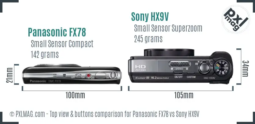 Panasonic FX78 vs Sony HX9V top view buttons comparison