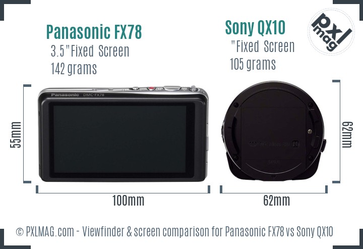 Panasonic FX78 vs Sony QX10 Screen and Viewfinder comparison