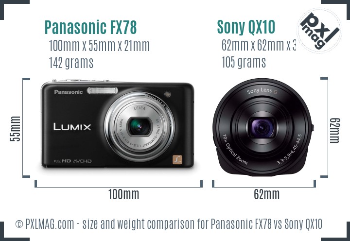 Panasonic FX78 vs Sony QX10 size comparison Panasonic FX78 vs Sony QX10 size comparison