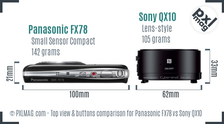 Panasonic FX78 vs Sony QX10 top view buttons comparison
