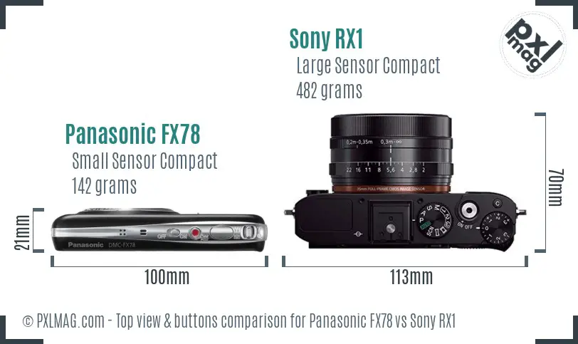 Panasonic FX78 vs Sony RX1 top view buttons comparison