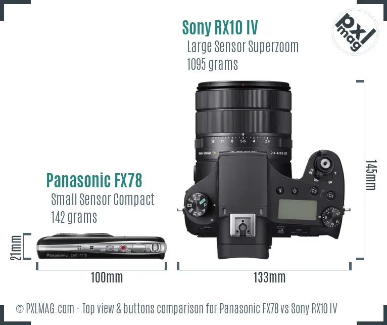 Panasonic FX78 vs Sony RX10 IV top view buttons comparison