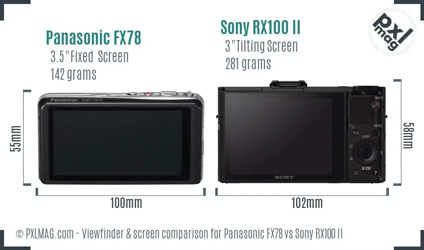 Panasonic FX78 vs Sony RX100 II Screen and Viewfinder comparison