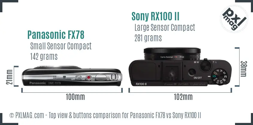 Panasonic FX78 vs Sony RX100 II top view buttons comparison